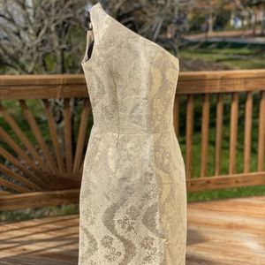 Tory Burch Ardell Dress, One Shoulder Gold cocktail dress